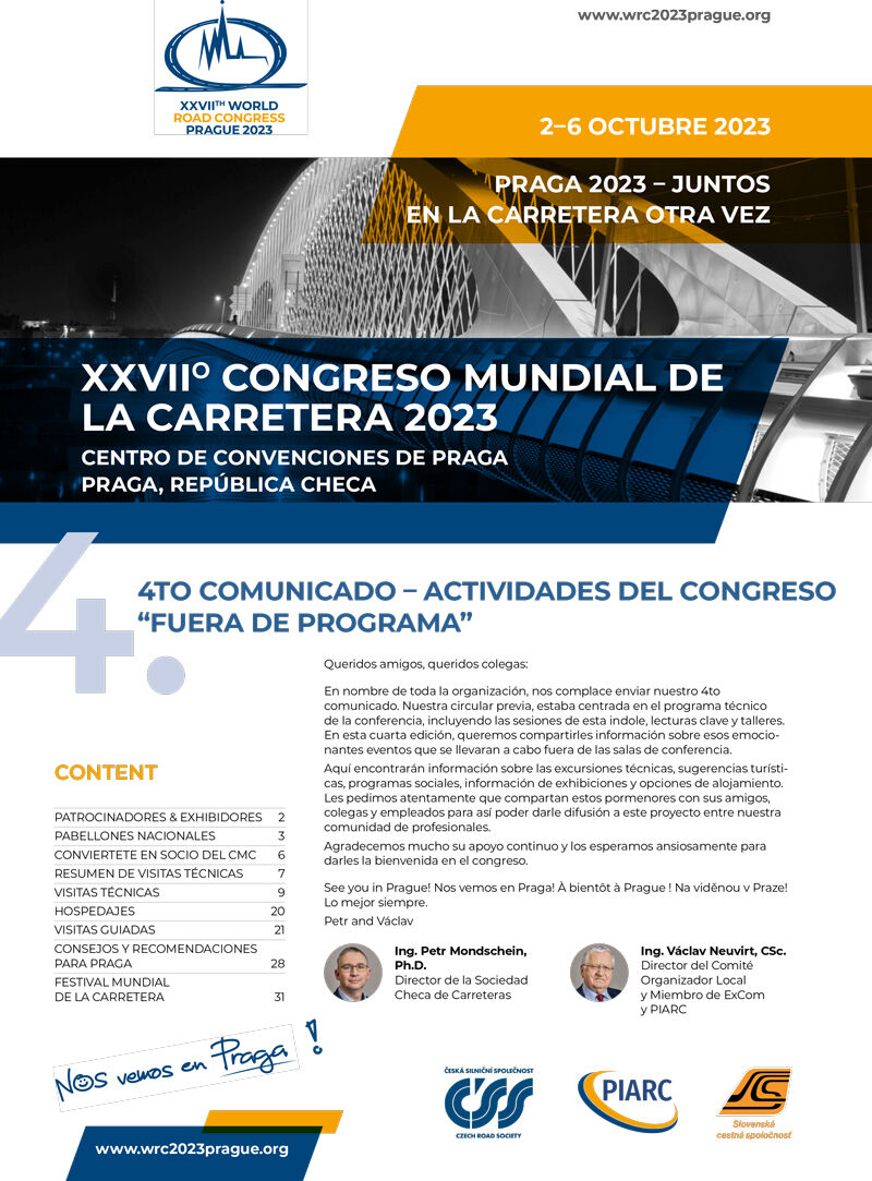 Boletín 4 (Actividades del Congreso - Fuera de programa) del XXVII° Congreso Mundial de la Carretera