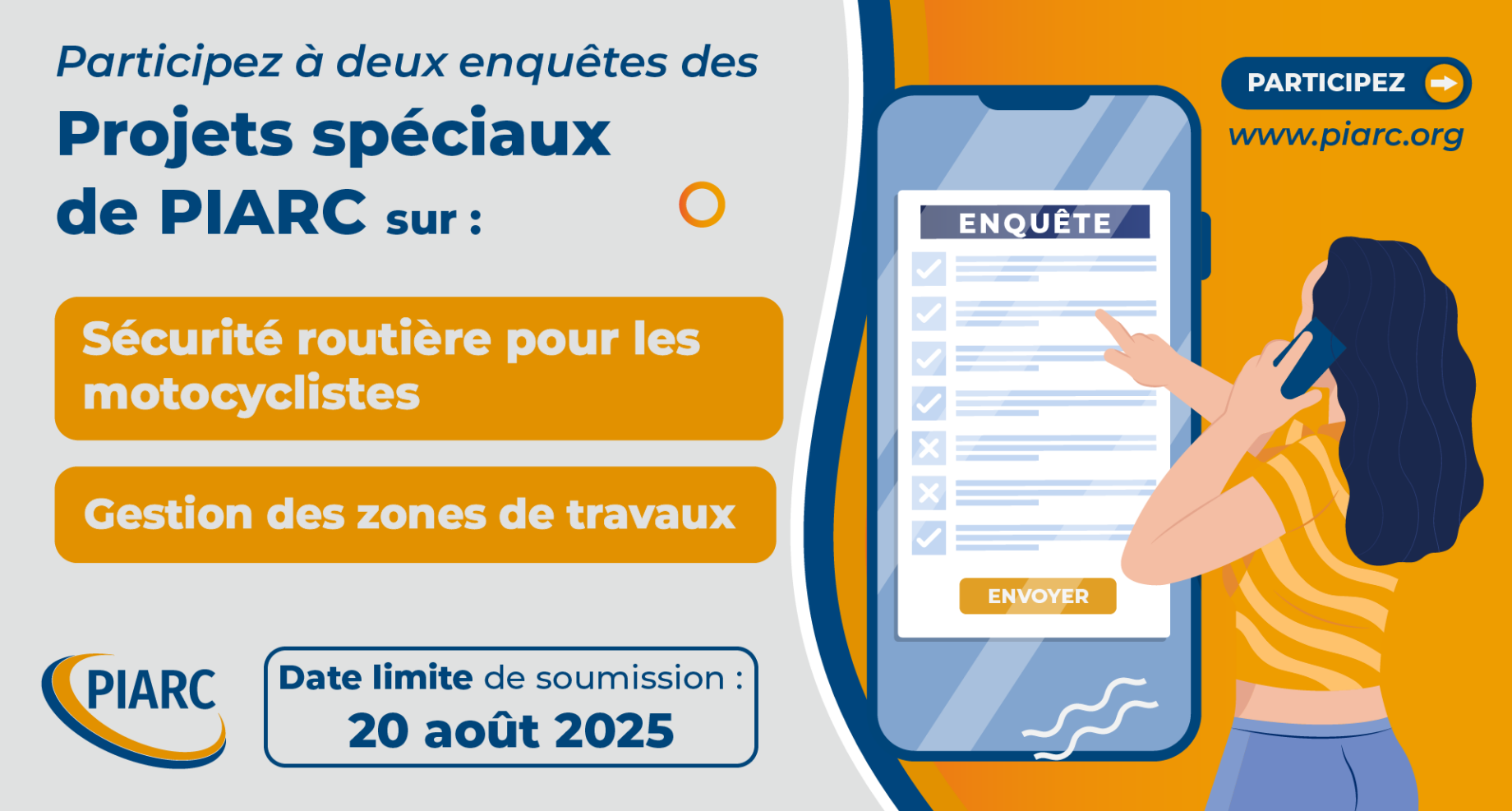 Participez à deux enquêtes sur les Projets spéciaux 2025 de PIARC : Sécurité routière pour les motocyclistes et Gestion des zones de travaux