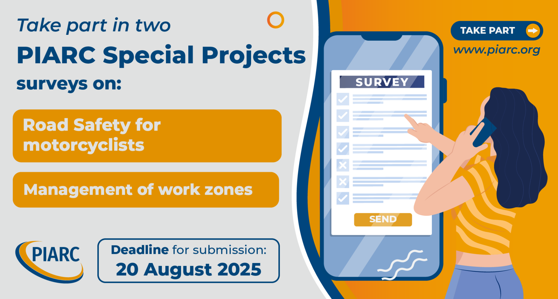 Participate in two surveys about the PIARC Special Projects 2025: Road Safety for motorcyclists and Management of work zones
