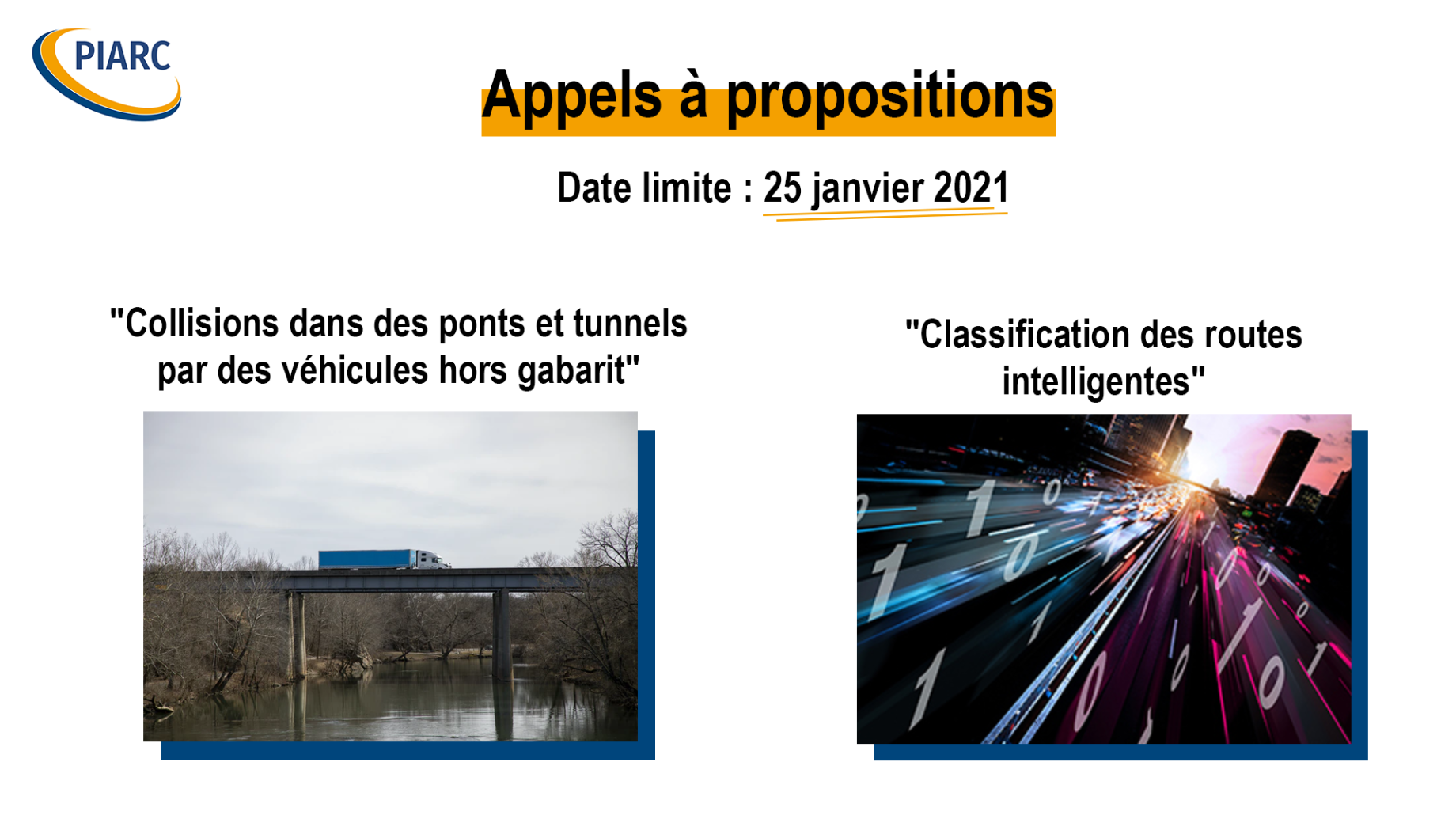 Projets spéciaux PIARC :
Appels à
propositions ouverts !