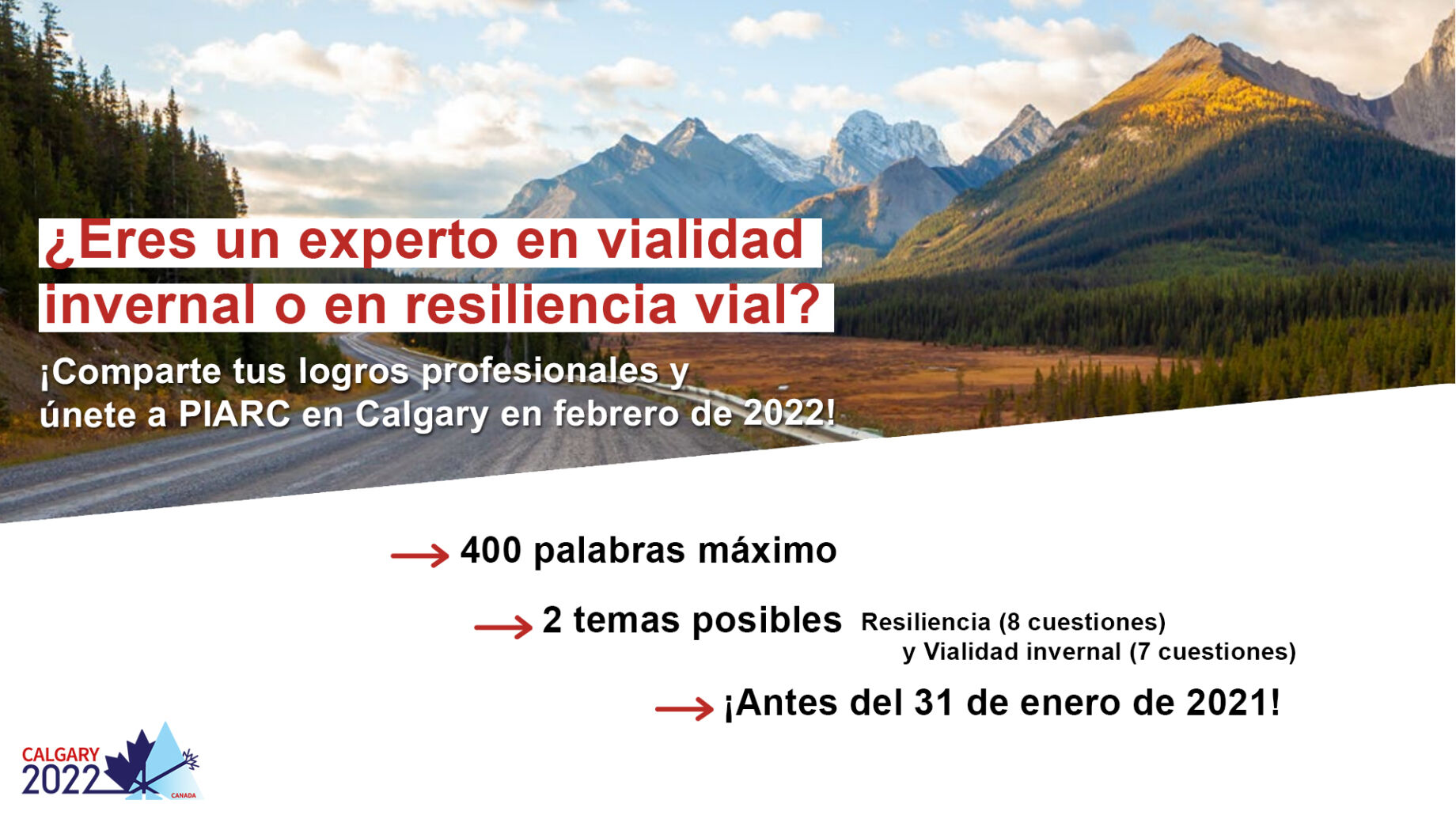 ¿Eres un experto en vialidad invernal o en resiliencia vial?
¡Comparte tus conocimientos profesionales enviando un resumen de 400 palabras antes del 31 de enero de 2021!